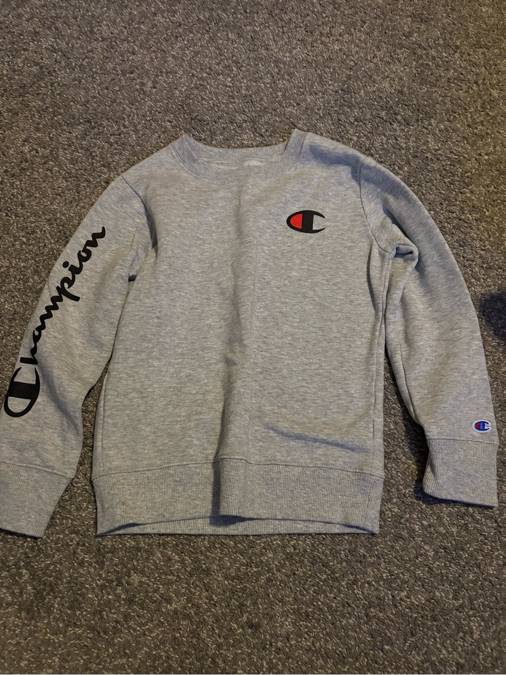 Champion Light Gray Crewneck Sweatshirt with Black Script